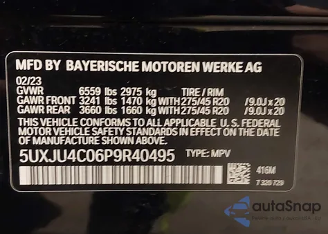 2023 BMW X5 M50I from USA, damaged, VIN 5UXJU4C06P9R40495